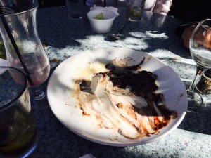 Alas, the magnificent chocolate bread pudding with ice cream proved too much of a temptation for a pre-eating photo-op. Only this tiny bit was left. We all agreed that there didn't seems to be much bread involved, but lots of chocolate, ice cream and creme anglaise.