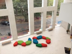 A shot of the Jepson Museum of Contemporary Art on Telfair Square from the third floor. It is a treasure of interesting exhibits. We focused on three of them.