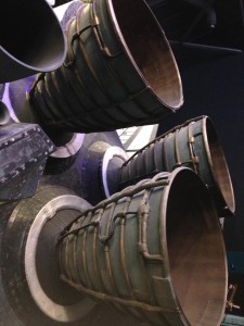 These are the thrusters of the Saturn rocket that launched Apollo 8, the most powerful rocket ever. The new SLS will eclipse that record but not until 2018. SLS is one of a zillion acronyms that NASA uses. Totally confusing!