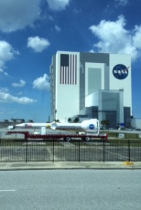 Another stop on the bus tour is the NASA assembly building. Its size is hard to comprehend. It is tall enough for the rockets to stand upright inside. The world's largest one-story building.