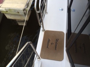 Our exit arrangement. Dock ends about a foot shy of our entry way. Splash?