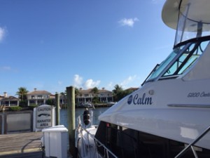 We had a brilliant idea -- alas, in the 20th day of our trip -- to take a picture of our mooring at each stop. Here's our forward view in Vero Beach.